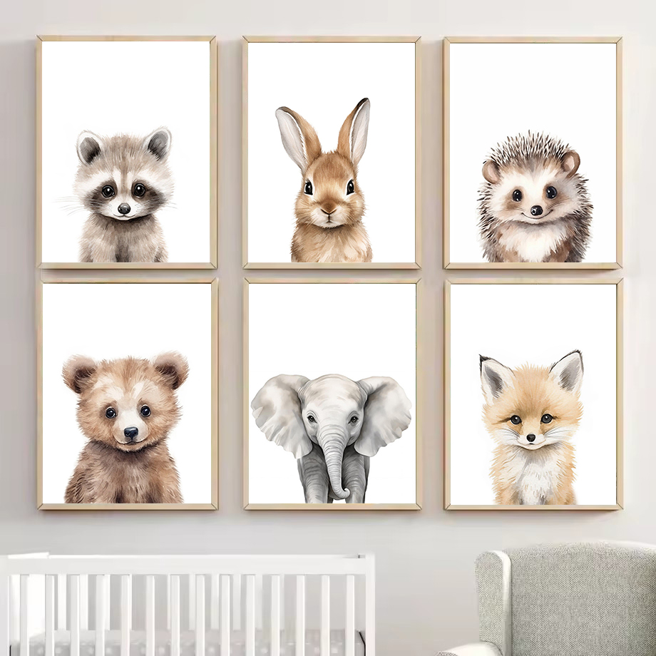 Baby Nursery Posters - 1 Buah Lukisan Kanvas Poster Hewan