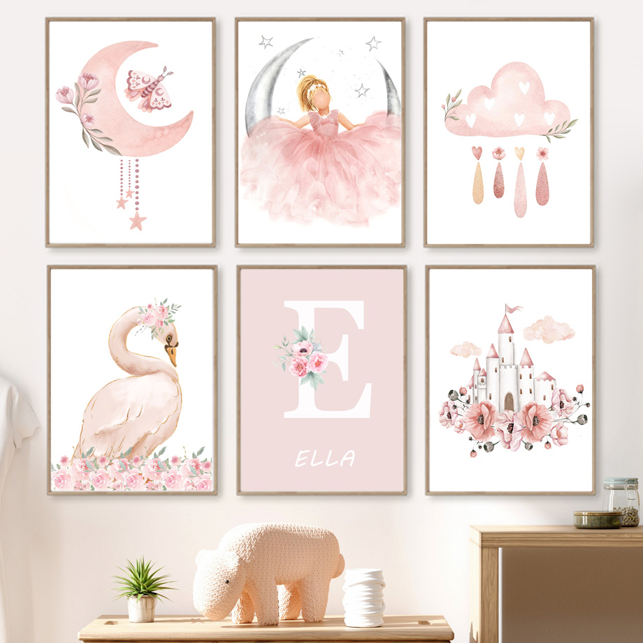 Baby Nursery Animal Prints - Lukisan Kanvas Pembibitan Seni Dinding Kastil