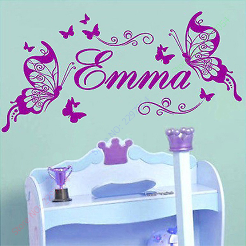 Baby Nursery Vinyl Wall Stickers - Kupu-kupu Baru Nama Pribadi Vinil Kupu-kupu