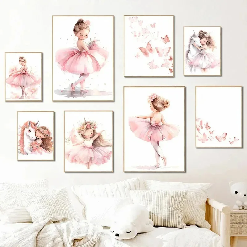 Baby Nursery Posters - Poster Kupu-kupu Unicorn Gadis Balerina Merah