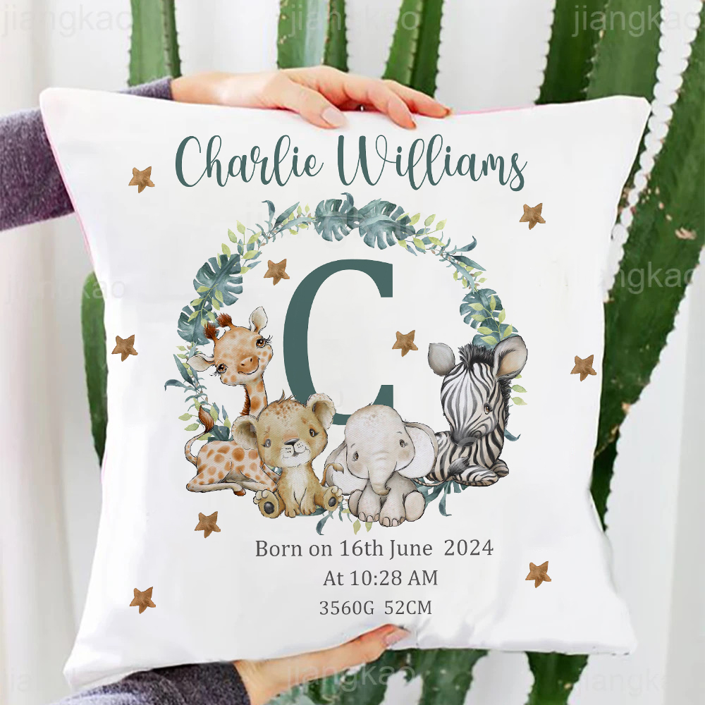 Baby Nursery Animal Prints - Sarung bantal hewan Safari personalisasi dengan