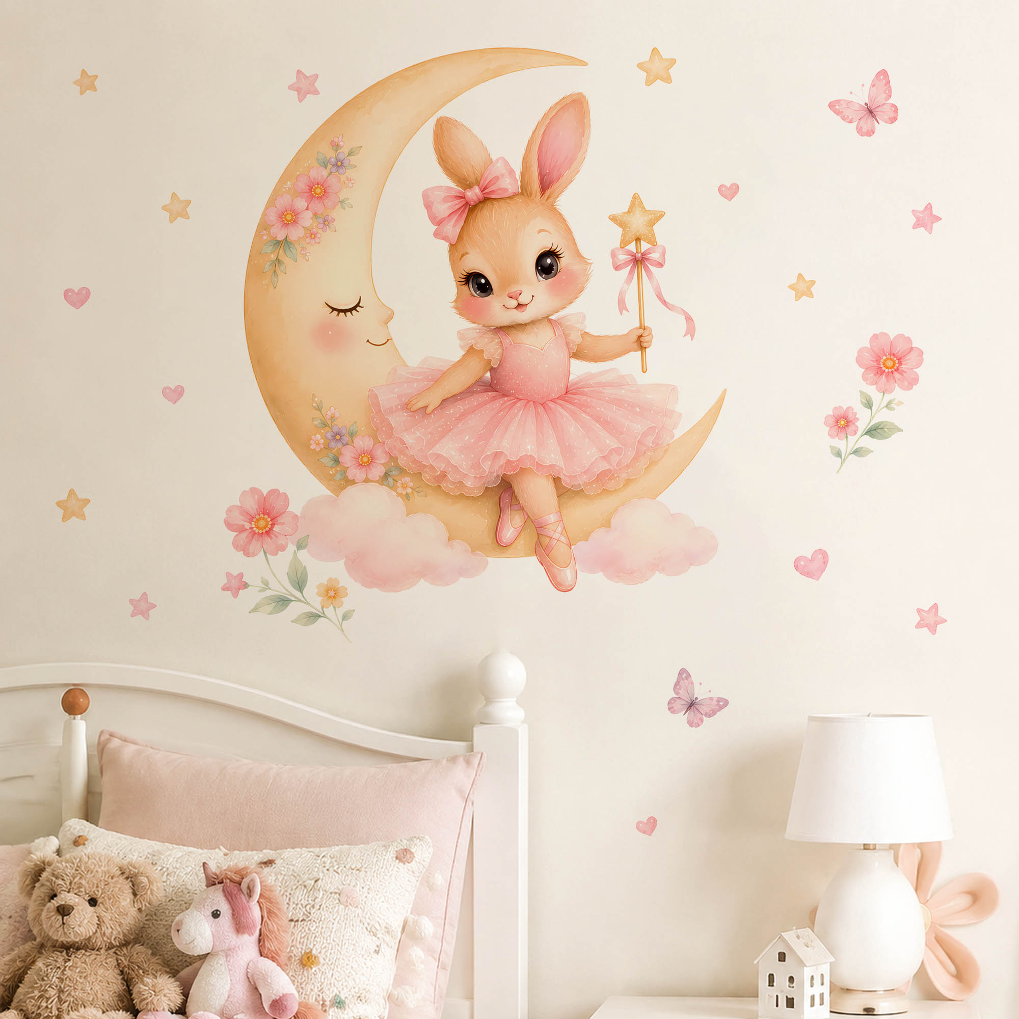 Baby Nursery Decor Ideas - Stiker Dinding Kelinci Balerina Aquarel Pink