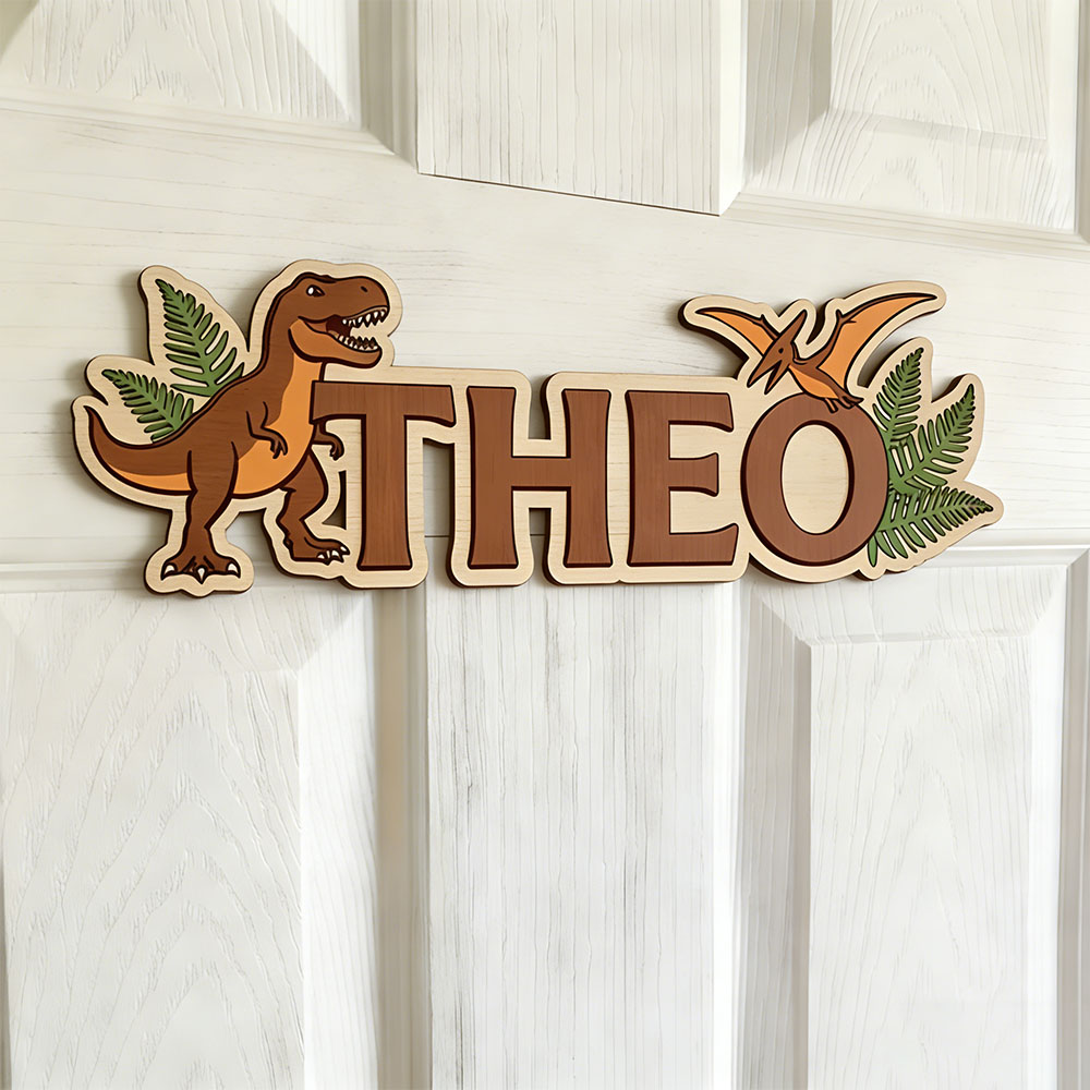 Baby Nursery Decorations - Tanda Nama Dinosaurus yang Dipersonalisasi untuk
