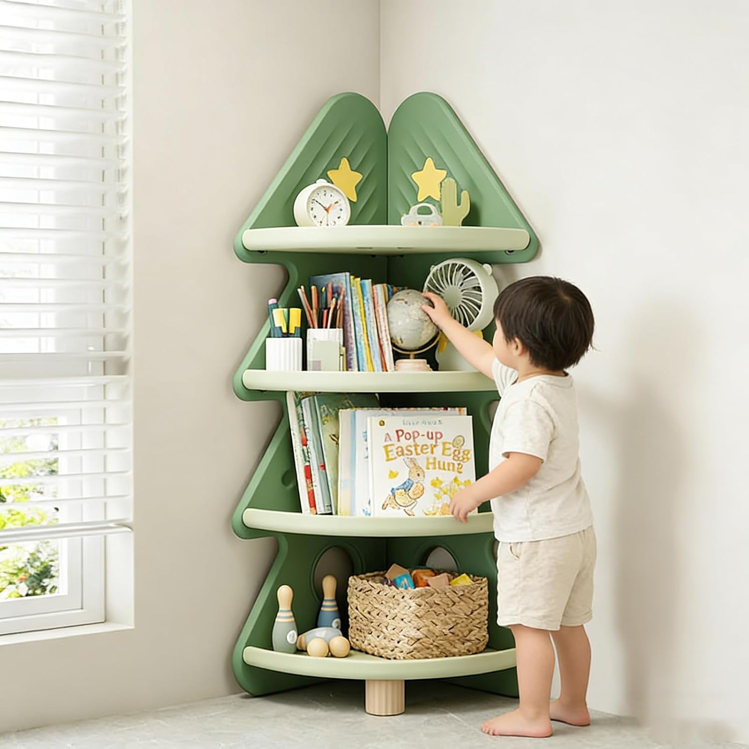 Baby Nursery Bookshelf - Rak Buku Sudut 4 Tingkat, Organizer