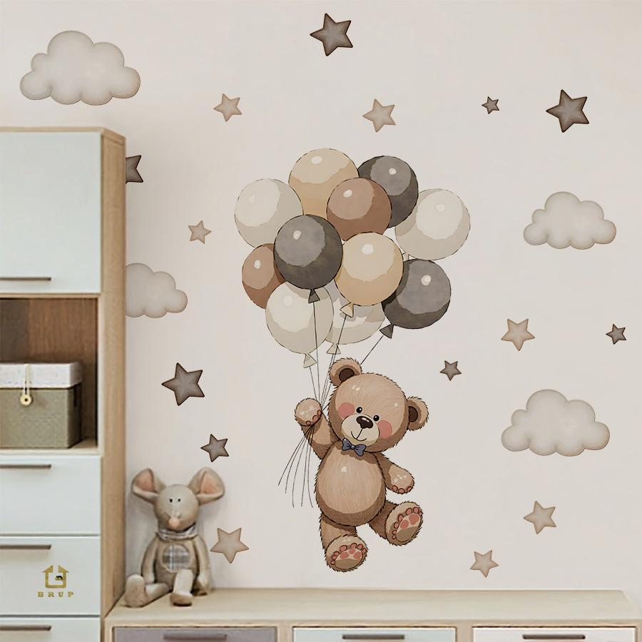 Baby Nursery Products - Stiker Dinding Beruang Teddy yang Menggemaskan,
