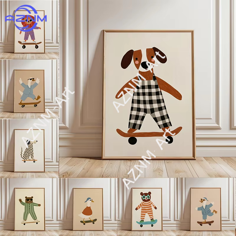 Baby Nursery Posters - 1 Buah Poster Skateboard Hewan Lucu