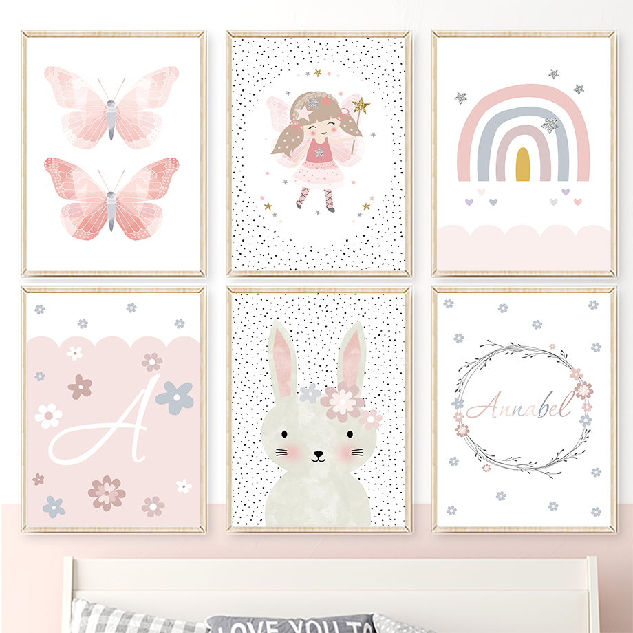 Baby Nursery Posters - Lukisan Kanvas Seni Dinding Pelangi Kupu-kupu