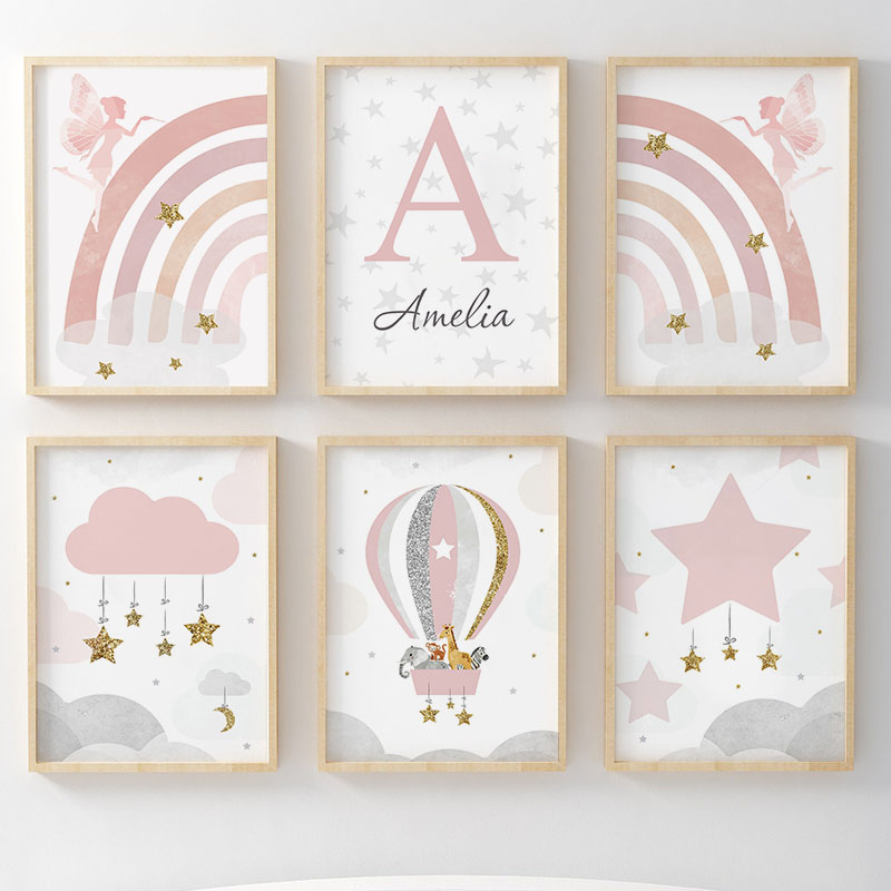 Baby Nursery Posters - Lukisan Kanvas Seni Dinding Pelangi Gadis