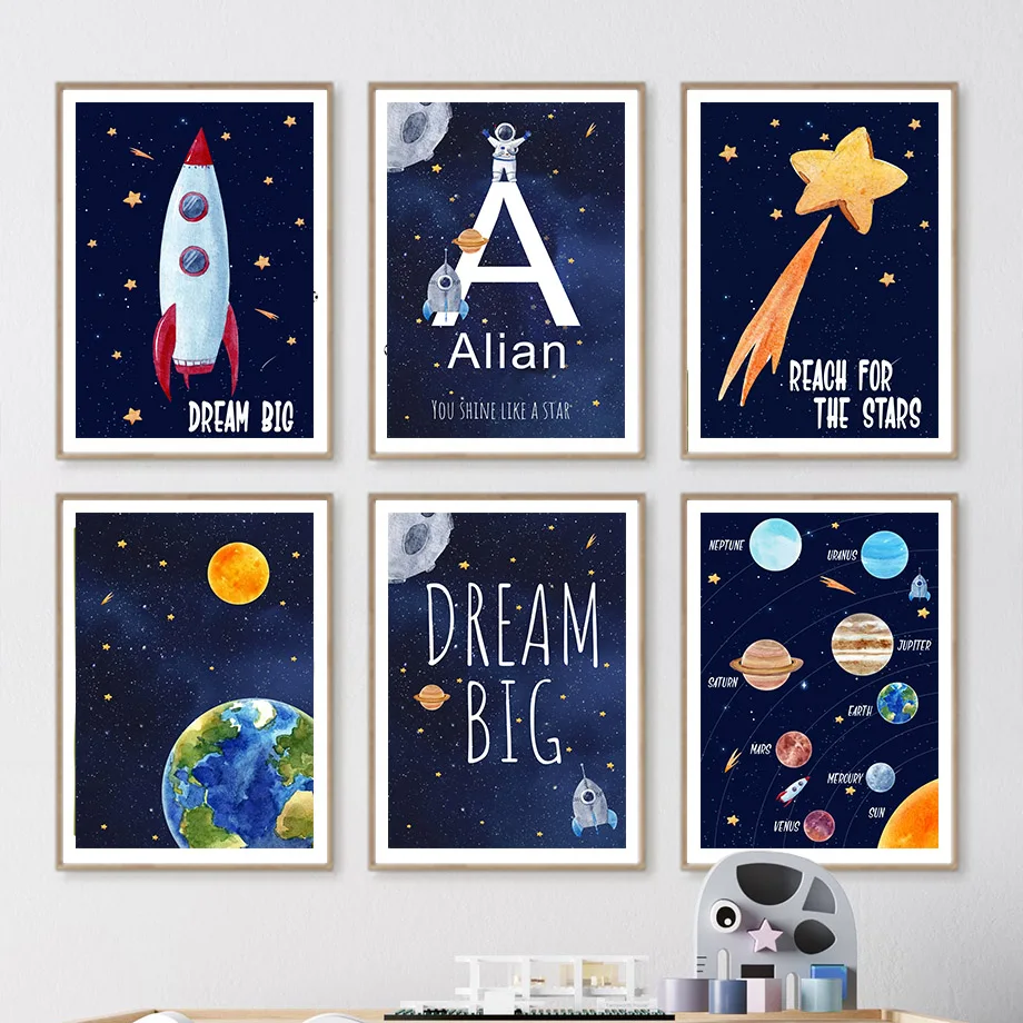 Baby Nursery Posters - 1 Buah Lukisan Kanvas Nama Kustom