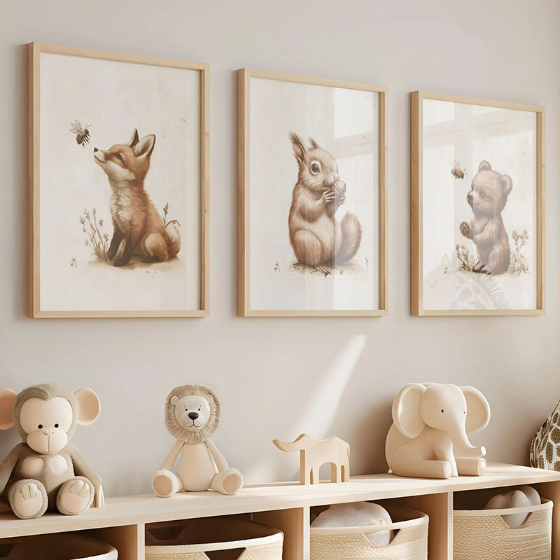 Baby Nursery Posters - Poster Hewan Beruang Kelinci Rubah Rusa