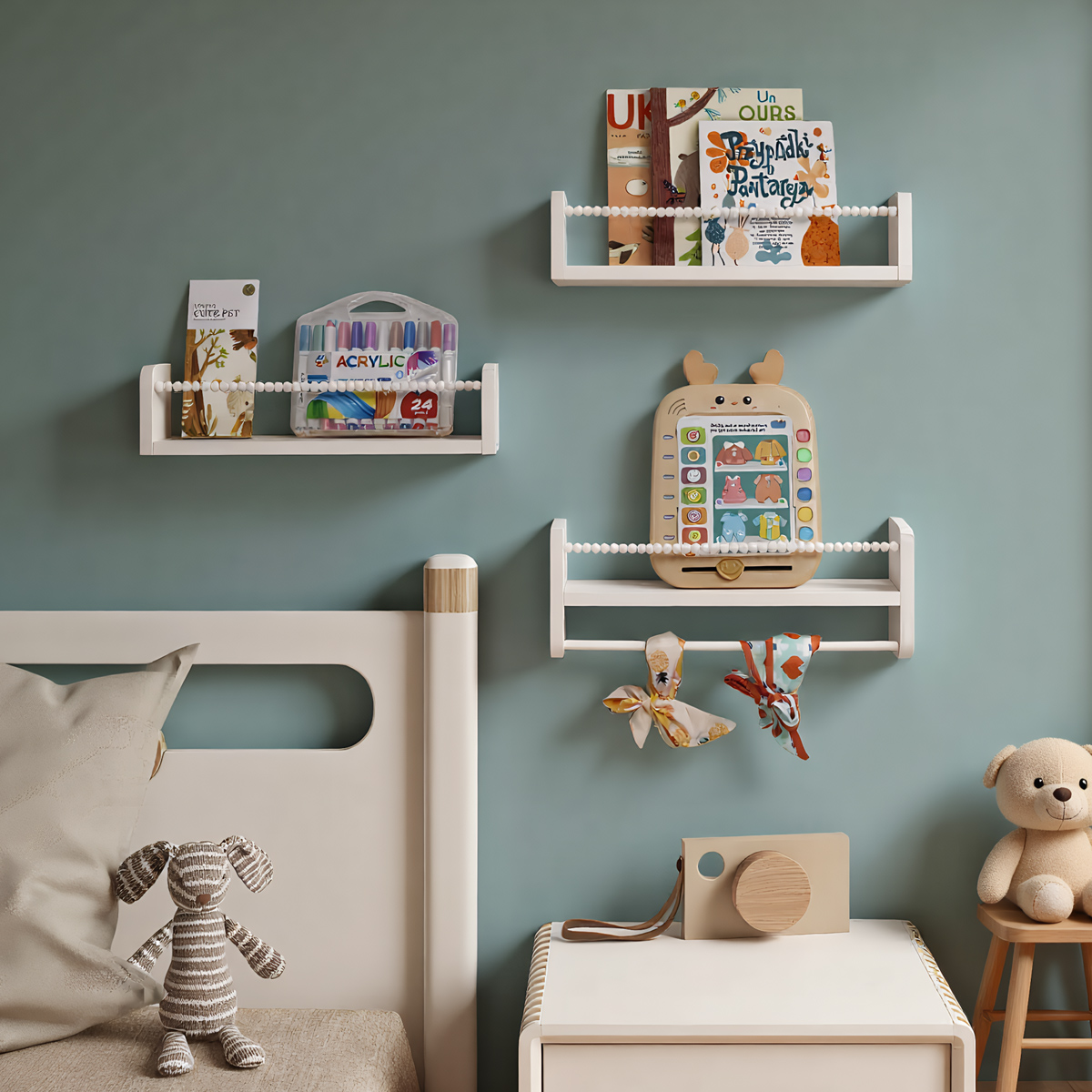 Baby Nursery Bookshelf - Rak Buku Gantung untuk Dinding, Rak