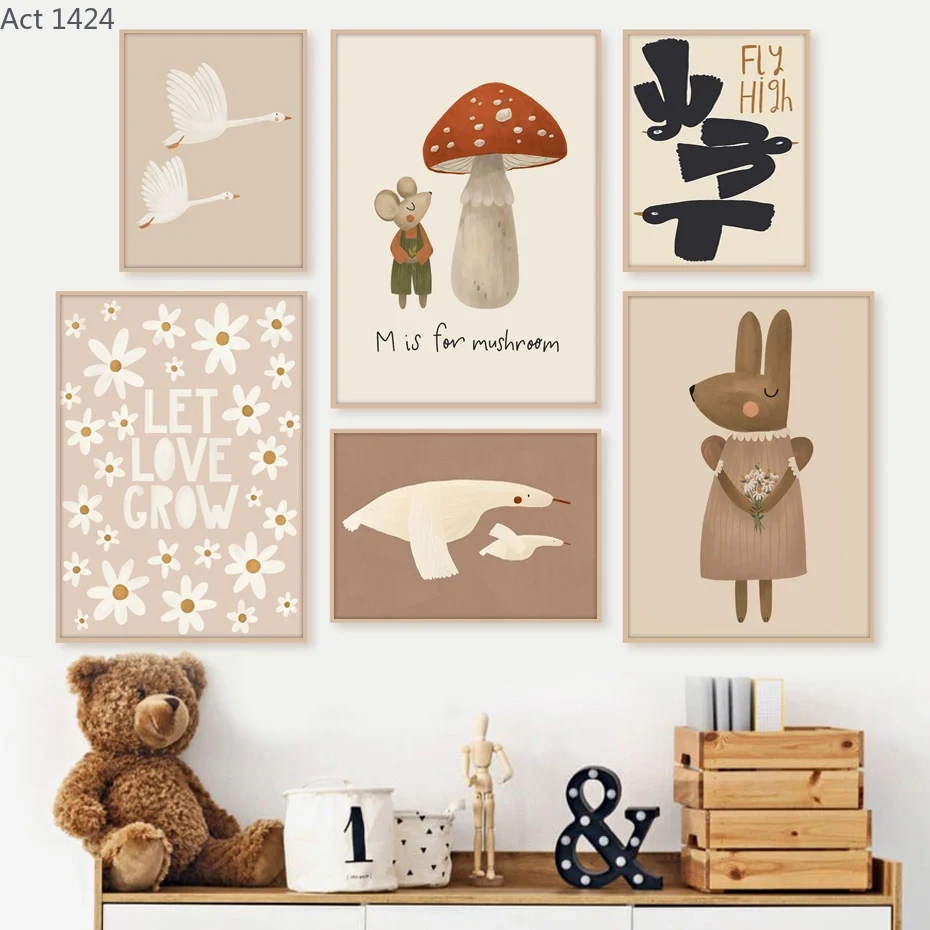 Baby Nursery Picture Frames - Poster Kartun Kelinci, Tikus, Angsa Gaya