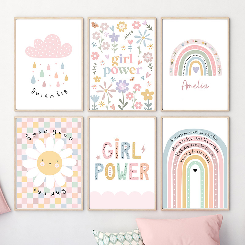 Baby Nursery Posters - Bunga matahari awan pelangi hati pembibitan