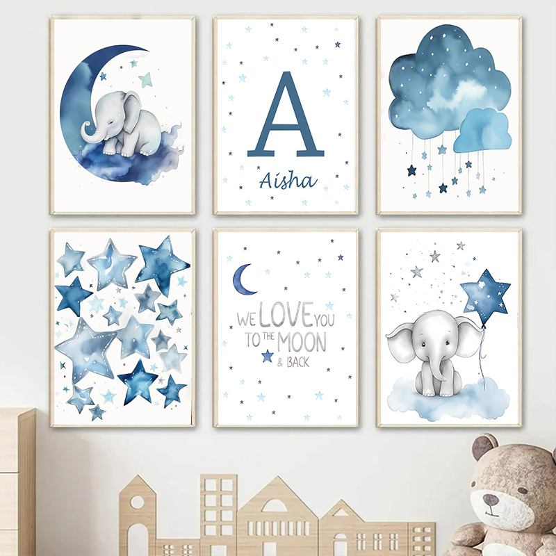 Bulan biru dan bintang bayi na - Baby Name Wall Art ulasan dan harga