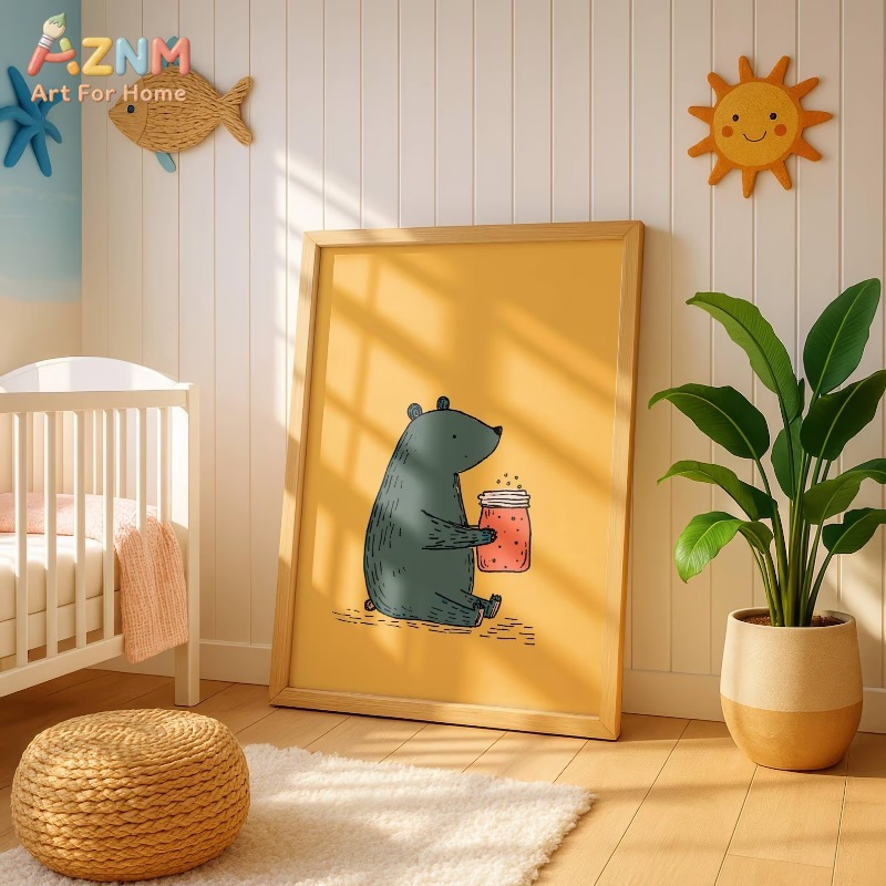 AZNM Kartun Beruang Toples Mad - Baby Nursery Animal Prints ulasan dan harga