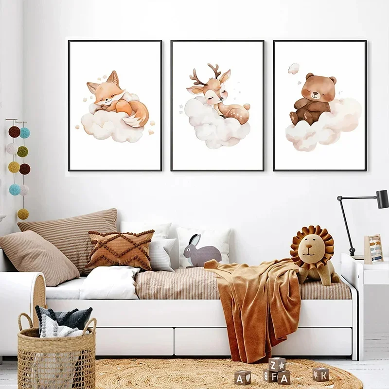 Lukisan Kanvas Hewan Awan Kart - Baby Nursery Picture Frames ulasan dan harga