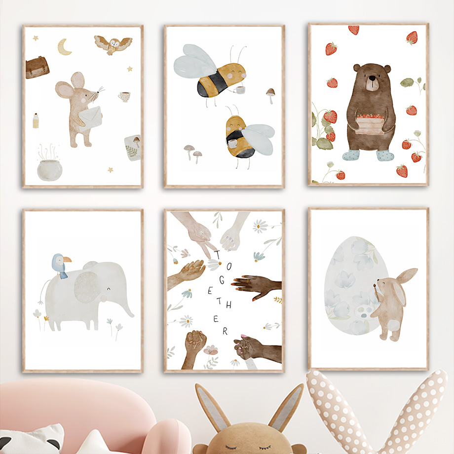 Poster dan Cetakan Hewan Teman - Baby Nursery Animal Prints ulasan dan harga
