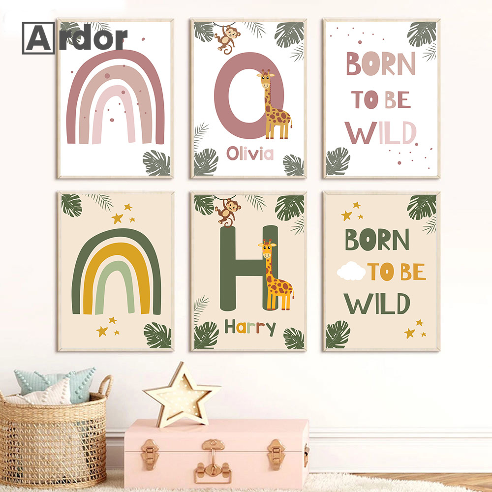 Poster Hewan Hutan Nordik Luki - Baby Name Wall Art ulasan dan harga